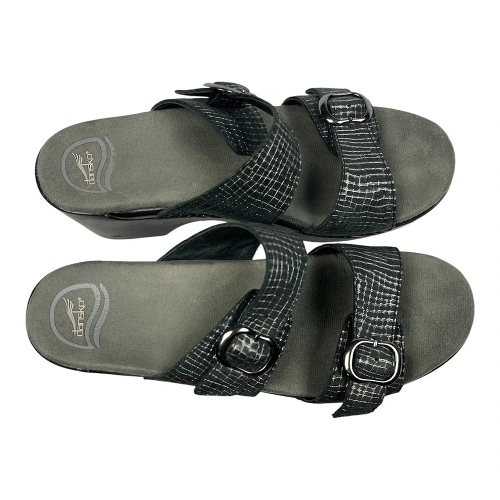 Dansko Excellent Used Sophie Slide Sandals Women 41/10.5 Pewter Metallic Wedge